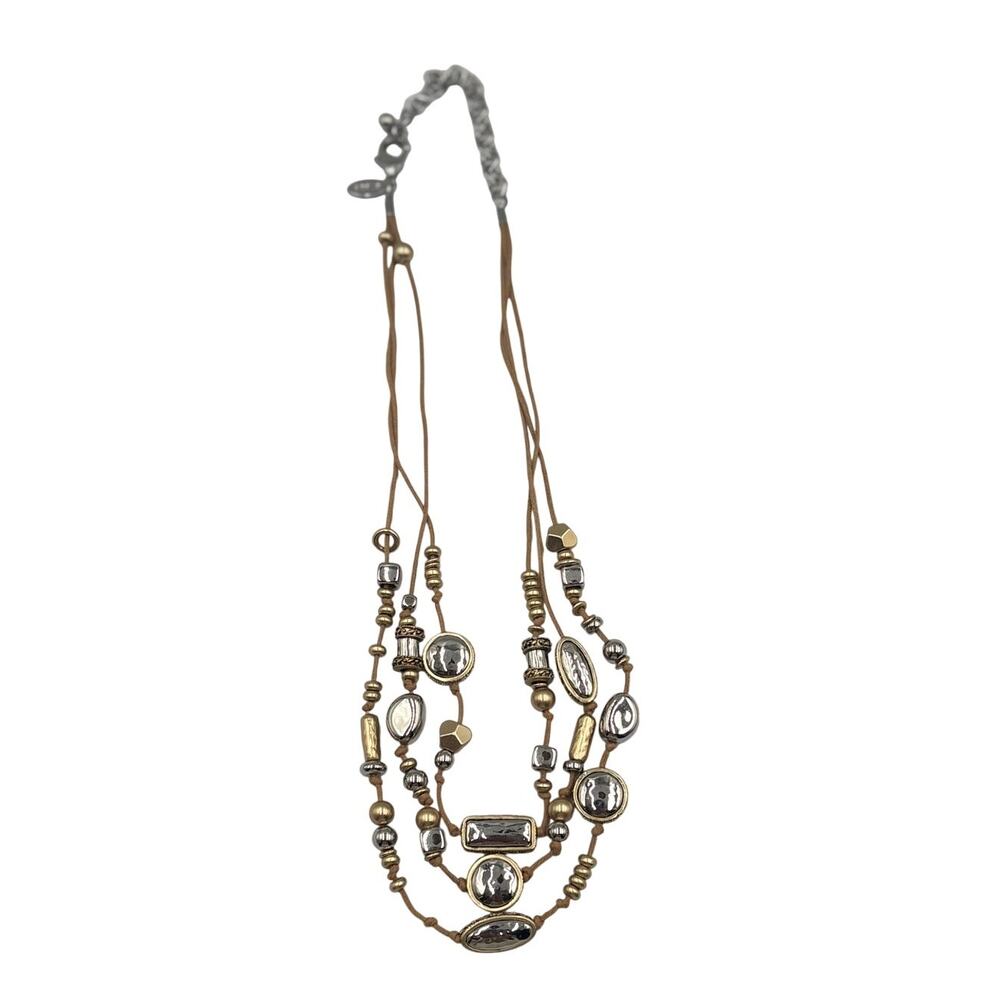 Chico's Three-Strand Gold & Silver Toned Statement Necklace Metallic Beads